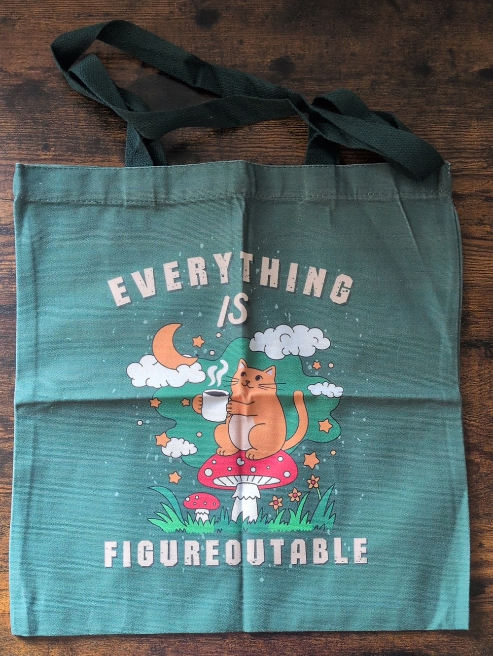 Canvas Tote Bag Everything Is Figureoutable Cat Mushroom